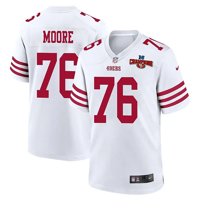Zennovawear Jaylon Moore 76 San Francisco 49ers NFC Champions Patch Game Men Jersey - White