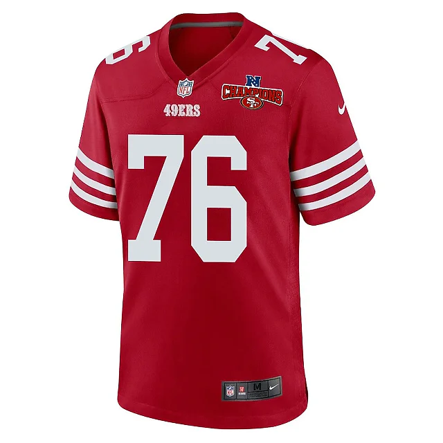 Zennovawear Jaylon Moore 76 San Francisco 49ers NFC Champions Patch Game Men Jersey - Scarlet