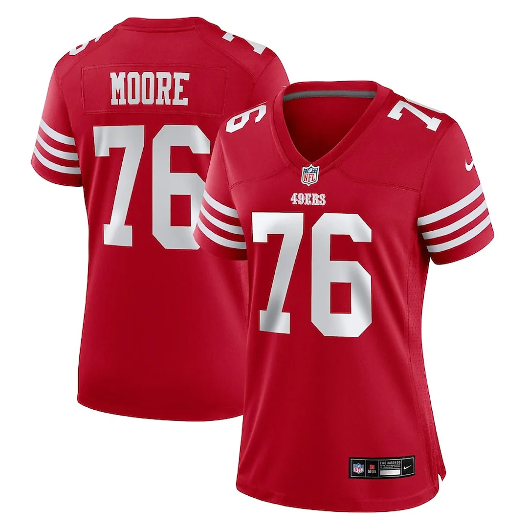 Zennovawear Jaylon Moore 76 San Francisco 49ers Women's Game Jersey - Scarlet