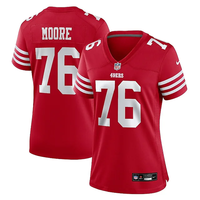 Zennovawear Jaylon Moore 76 San Francisco 49ers Women's Game Jersey - Scarlet