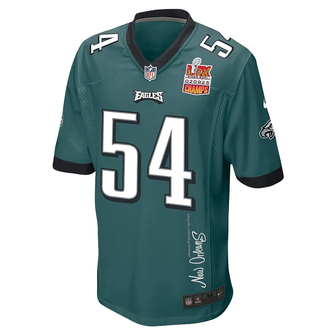 Zennovawear Jeremiah Trotter Jr. 54 Philadelphia Eagles Super Bowl LIX Champions Patch 'New Orleans - Where Passion Ignites' EMBROIDERED Game Men...