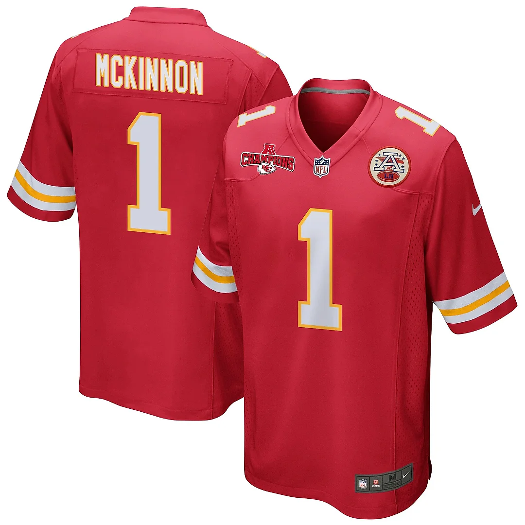 Zennovawear Jerick McKinnon 1 Kansas City Chiefs AFC Champions Patch Game Men Jersey - Red