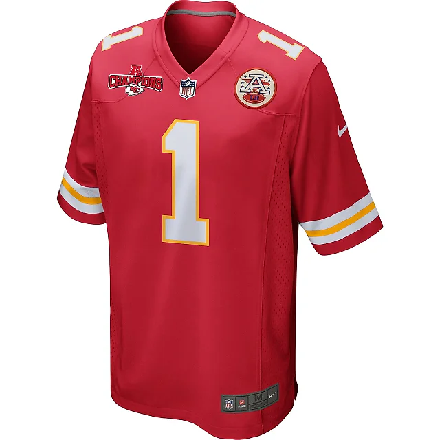 Zennovawear Jerick McKinnon 1 Kansas City Chiefs AFC Champions Patch Game Men Jersey - Red