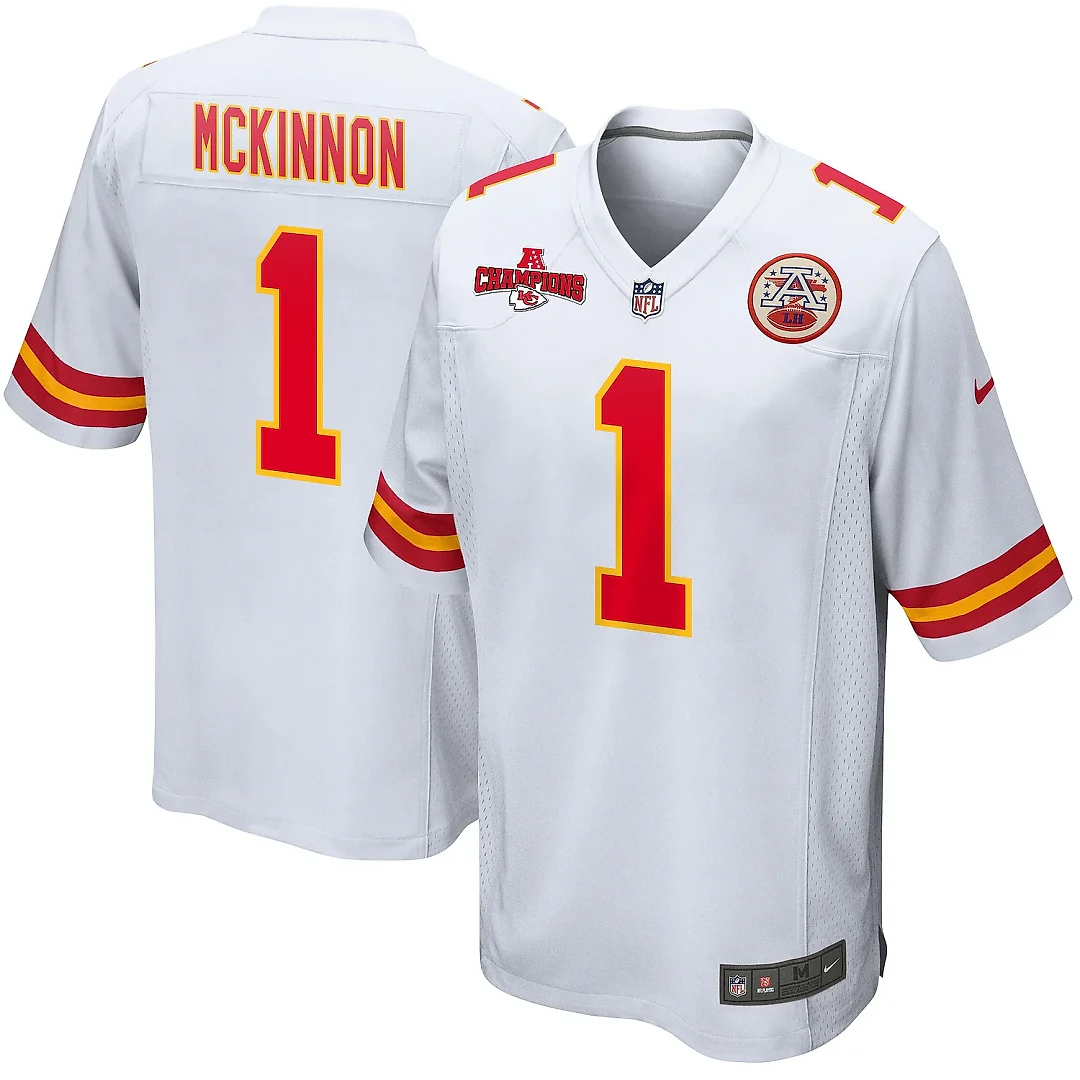 Zennovawear Jerick McKinnon 1 Kansas City Chiefs AFC Champions Patch Game Men Jersey - White