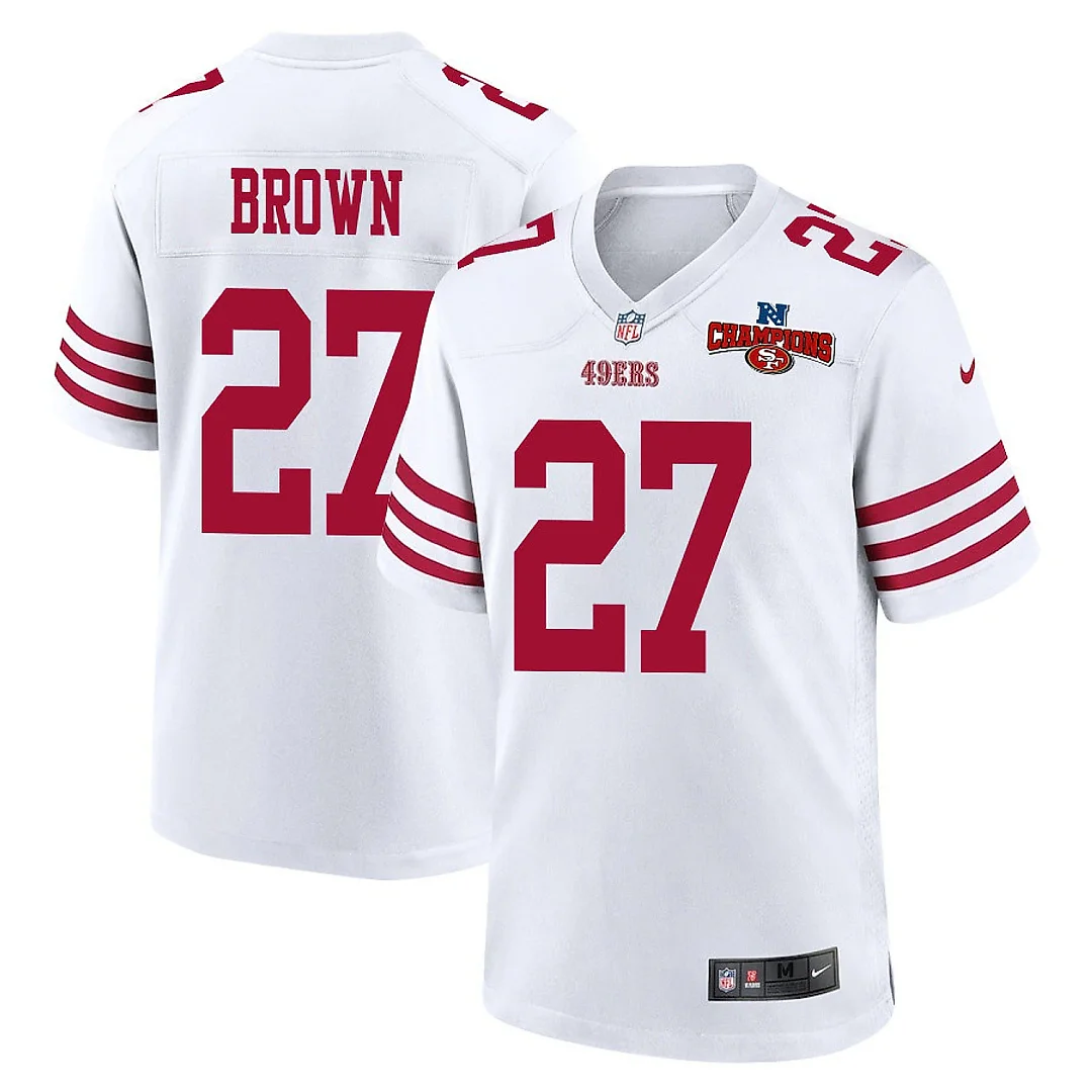 Zennovawear Ji'Ayir Brown 27 San Francisco 49ers NFC Champions Patch Game Men Jersey - White