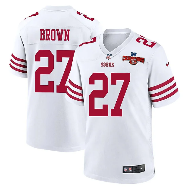 Zennovawear Ji'Ayir Brown 27 San Francisco 49ers NFC Champions Patch Game Men Jersey - White