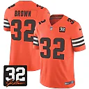 Zennovawear Jim Brown 32 Cleveland Browns Jim Brown Memorial Patch Game Men Jersey - Orange