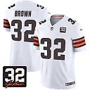 Zennovawear Jim Brown 32 Cleveland Browns Jim Brown Memorial Patch Game Men Jersey - White