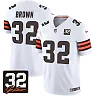 Zennovawear Jim Brown 32 Cleveland Browns Jim Brown Memorial Patch Game Men Jersey - White