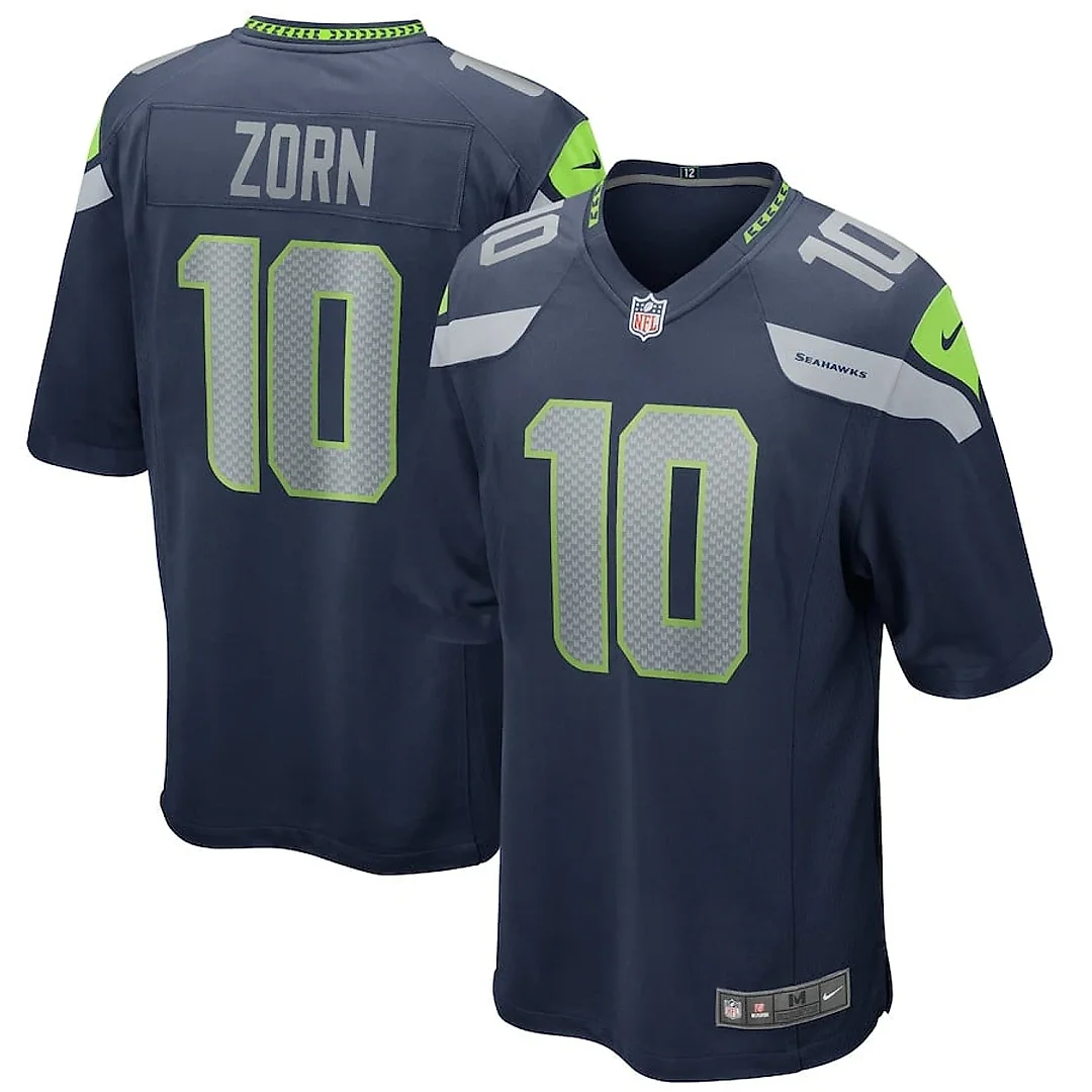 Zennovawear Jim Zorn 10 Seattle Seahawks Men Game Retired Jersey - College Navy