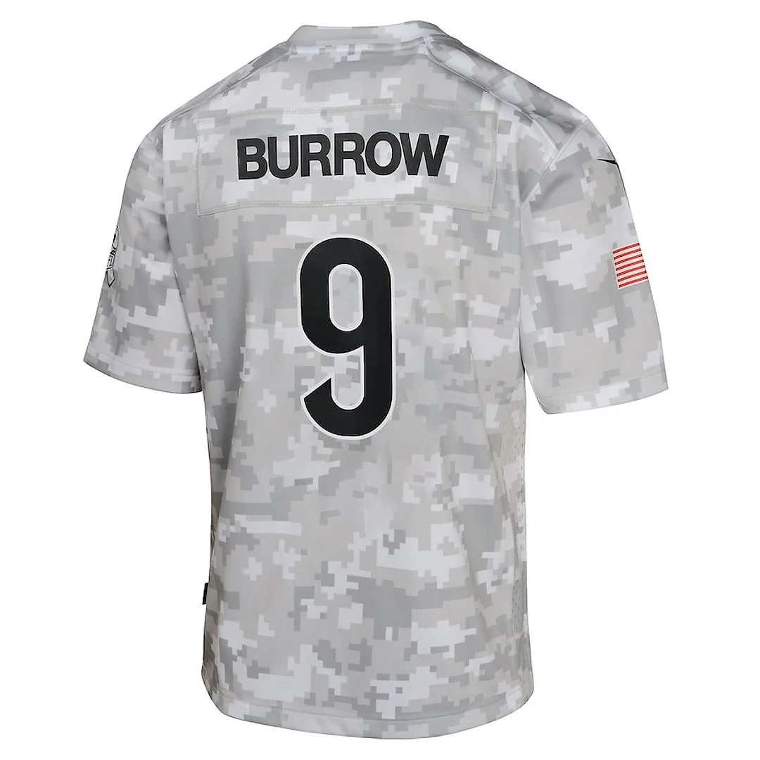 Zennovawear Joe Burrow 9 Cincinnati Bengals 2024 Salute to Service Game YOUTH Jersey - Arctic Camo