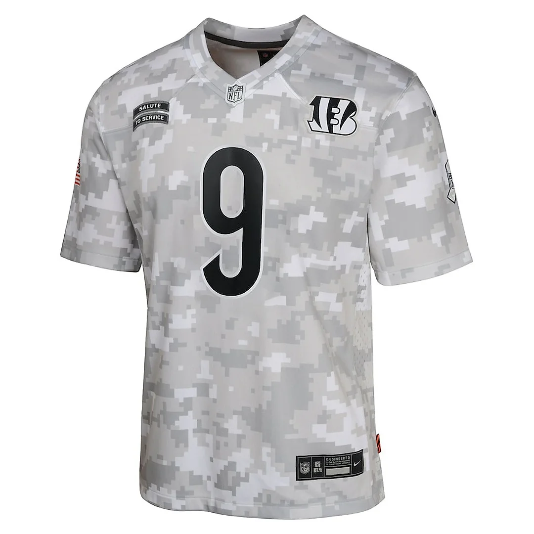Zennovawear Joe Burrow 9 Cincinnati Bengals 2024 Salute to Service Game YOUTH Jersey - Arctic Camo