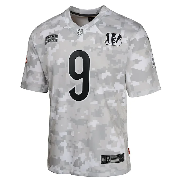 Zennovawear Joe Burrow 9 Cincinnati Bengals 2024 Salute to Service Game YOUTH Jersey - Arctic Camo