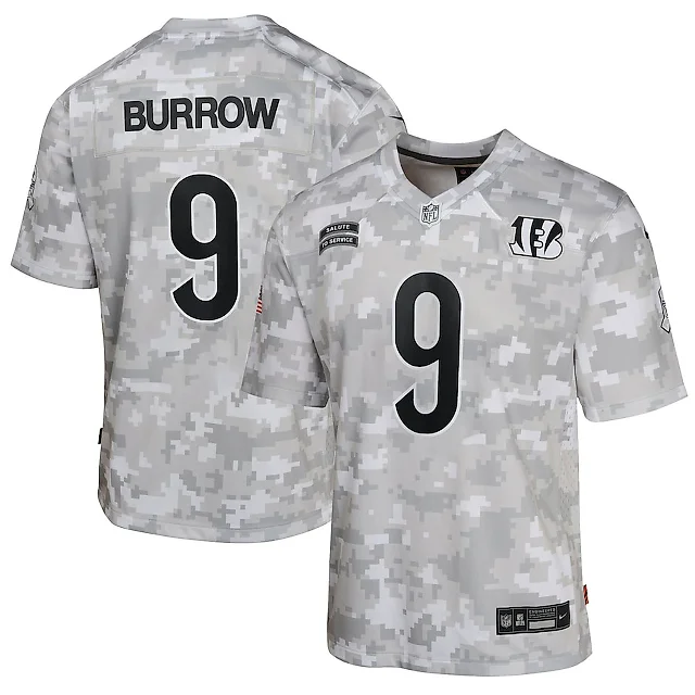 Zennovawear Joe Burrow 9 Cincinnati Bengals 2024 Salute to Service Game YOUTH Jersey - Arctic Camo