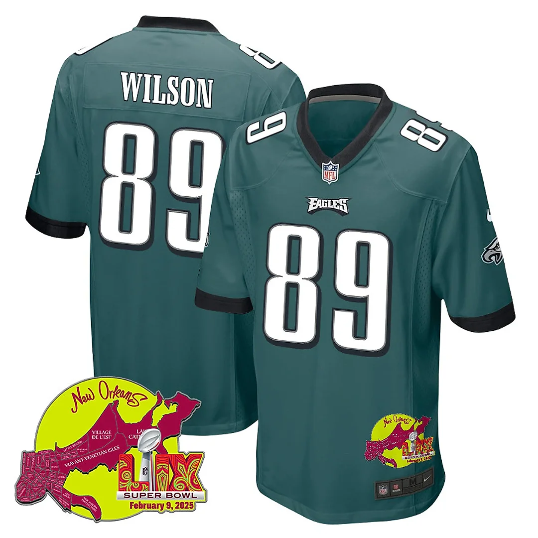 Zennovawear Johnny Wilson 89 Philadelphia Eagles Super Bowl LIX New Orleans Patch Game Men Jersey - Midnight Green