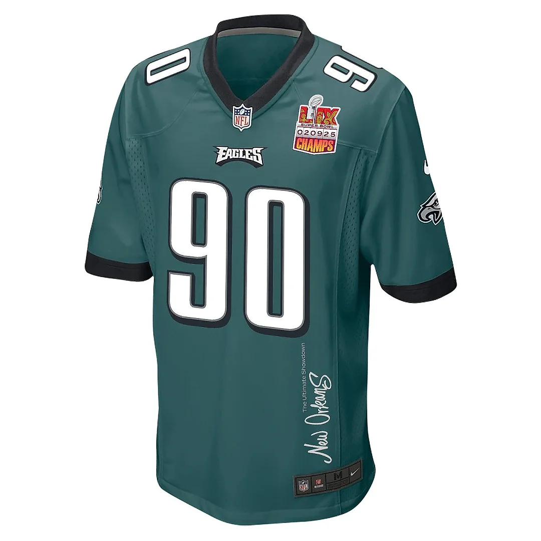 Zennovawear Jordan Davis 90 Philadelphia Eagles Super Bowl LIX Champions Patch 'New Orleans - The Ultimate Showdown' EMBROIDERED Game Men Jersey...