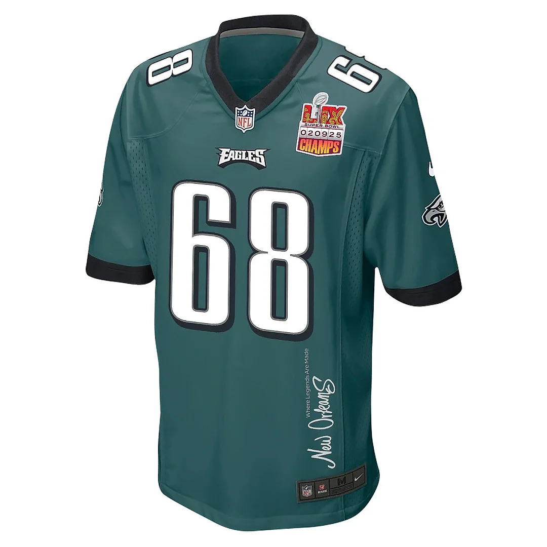 Zennovawear Jordan Mailata 68 Philadelphia Eagles Super Bowl LIX Champions Patch 'New Orleans - Where Legends Are Made' EMBROIDERED Game Men...