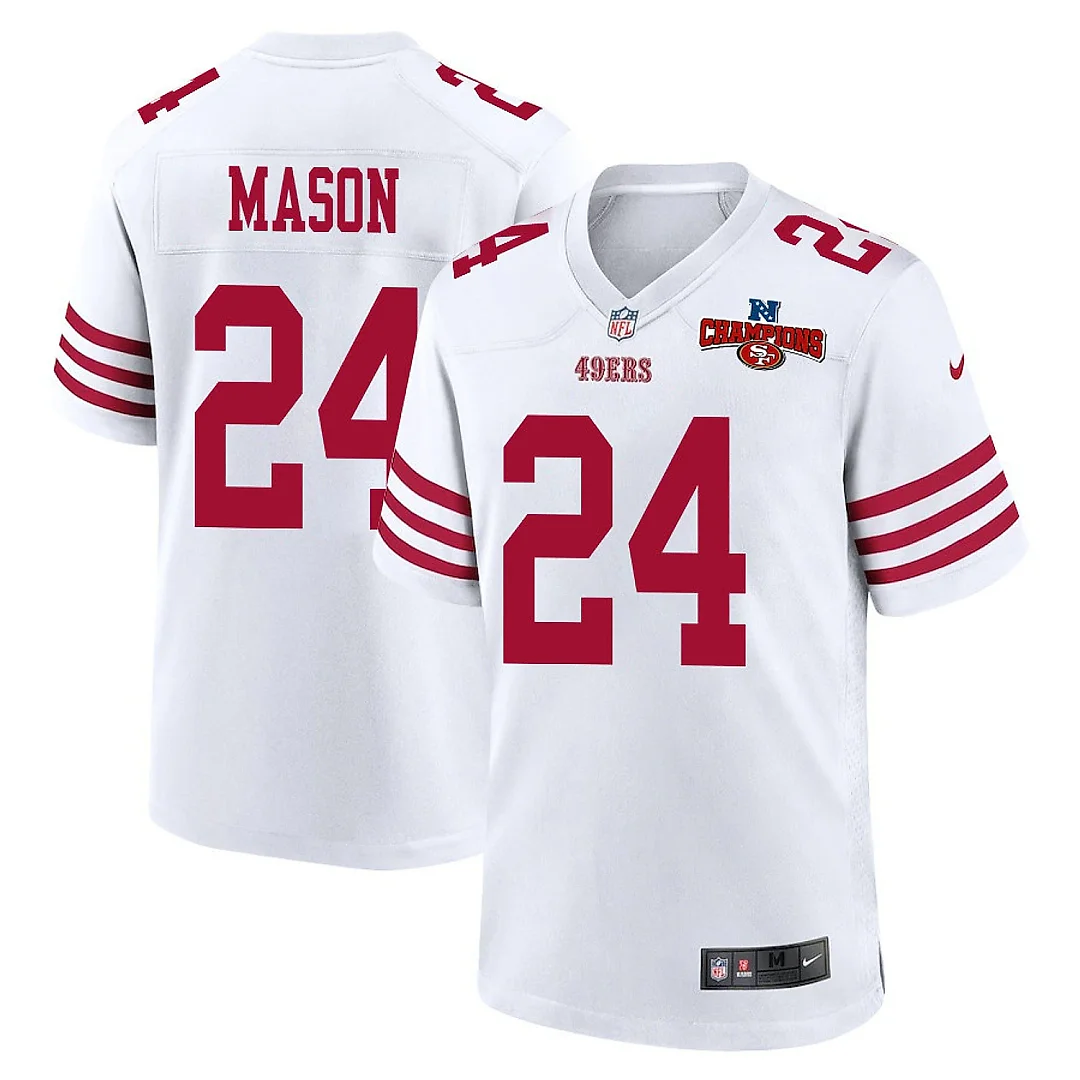 Zennovawear Jordan Mason 24 San Francisco 49ers NFC Champions Patch Game Men Jersey - White