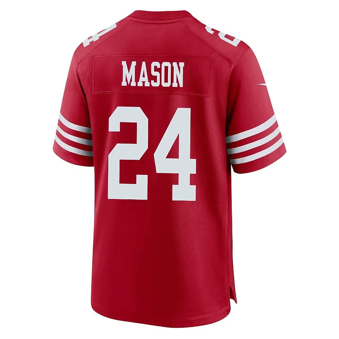 Zennovawear Jordan Mason 24 San Francisco 49ers NFC Champions Patch Game Men Jersey - Scarlet