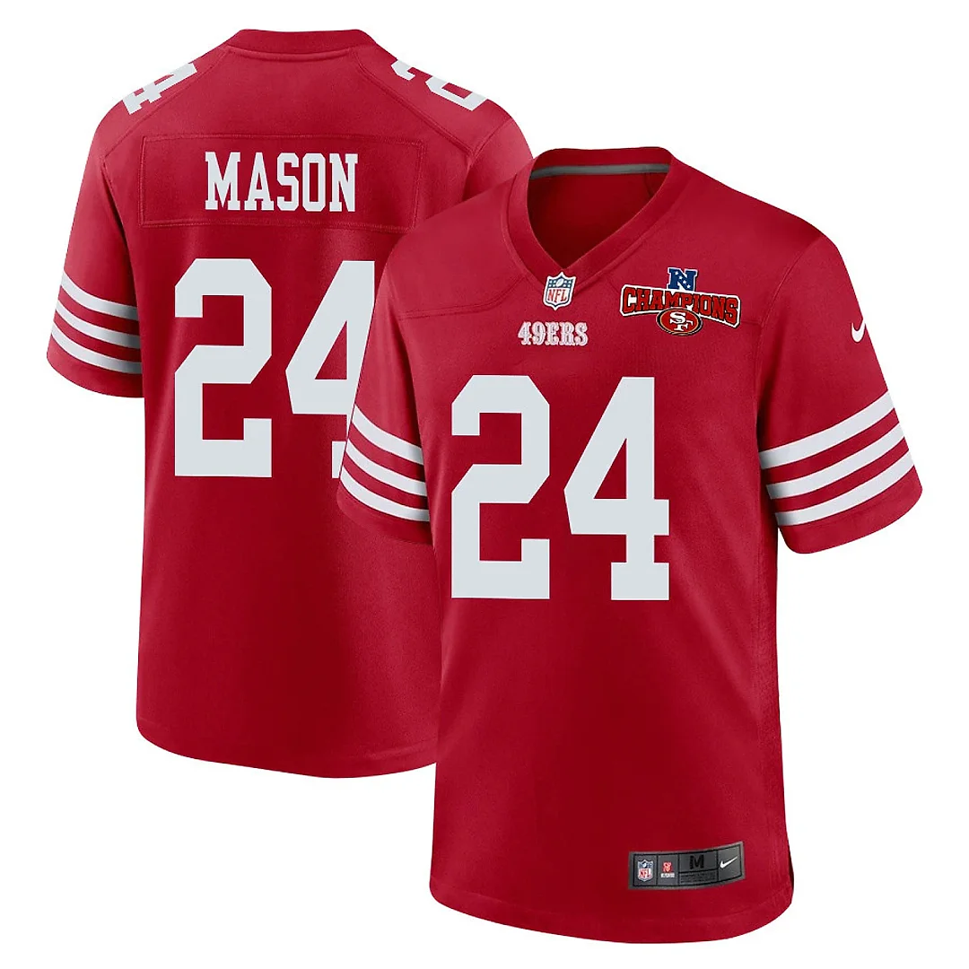 Zennovawear Jordan Mason 24 San Francisco 49ers NFC Champions Patch Game Men Jersey - Scarlet