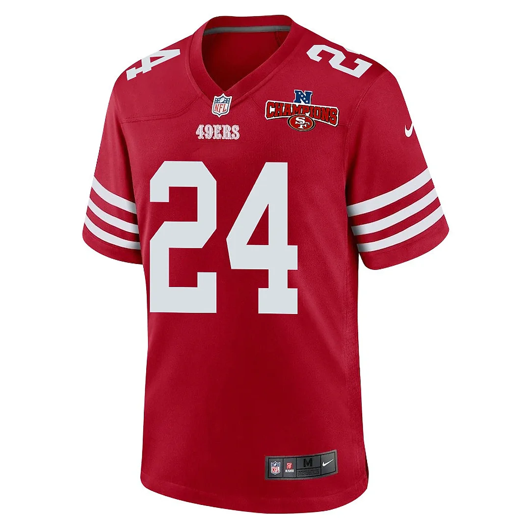 Zennovawear Jordan Mason 24 San Francisco 49ers NFC Champions Patch Game Men Jersey - Scarlet