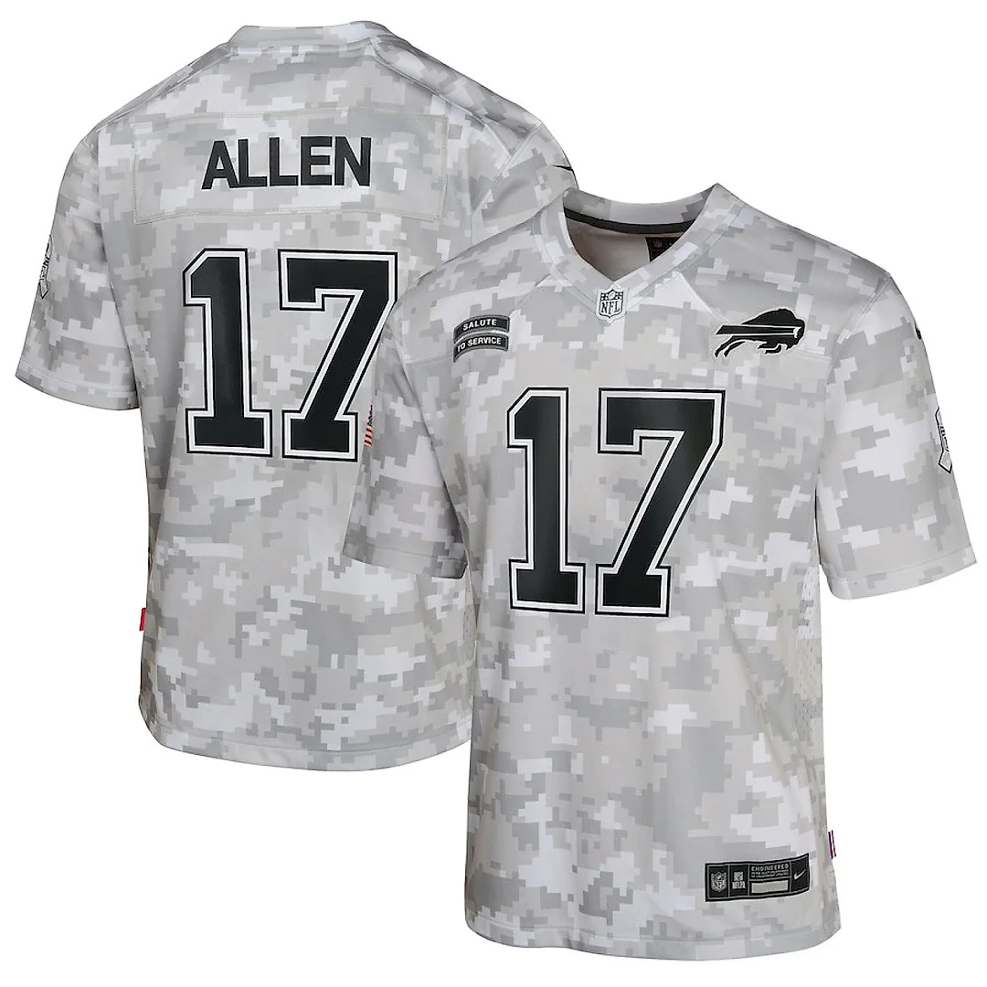 Zennovawear Josh Allen 17 Buffalo Bills 2024 Salute to Service Game YOUTH Jersey - Arctic Camo