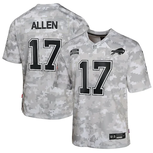 Zennovawear Josh Allen 17 Buffalo Bills 2024 Salute to Service Game YOUTH Jersey - Arctic Camo