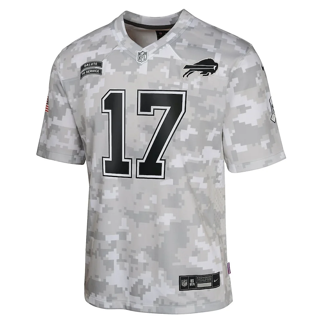 Zennovawear Josh Allen 17 Buffalo Bills 2024 Salute to Service Game YOUTH Jersey - Arctic Camo