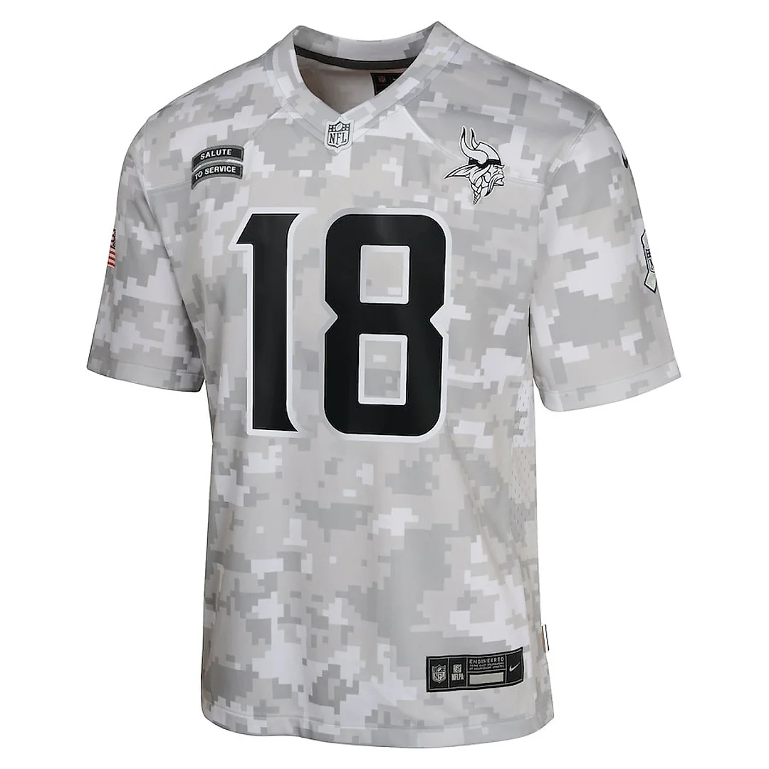 Zennovawear Justin Jefferson 18 Minnesota Vikings 2024 Salute to Service Game YOUTH Jersey - Arctic Camo