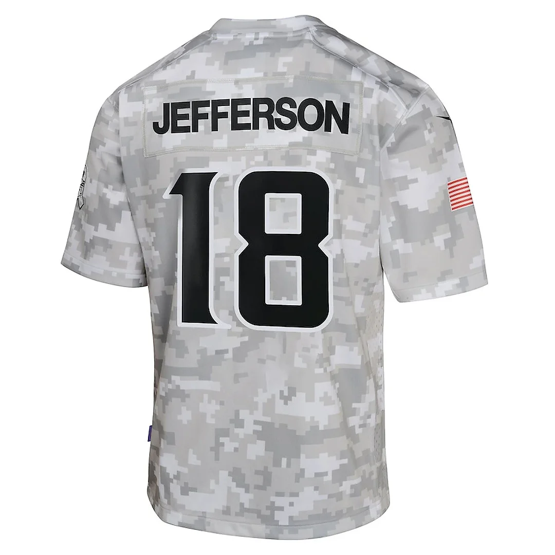 Zennovawear Justin Jefferson 18 Minnesota Vikings 2024 Salute to Service Game YOUTH Jersey - Arctic Camo