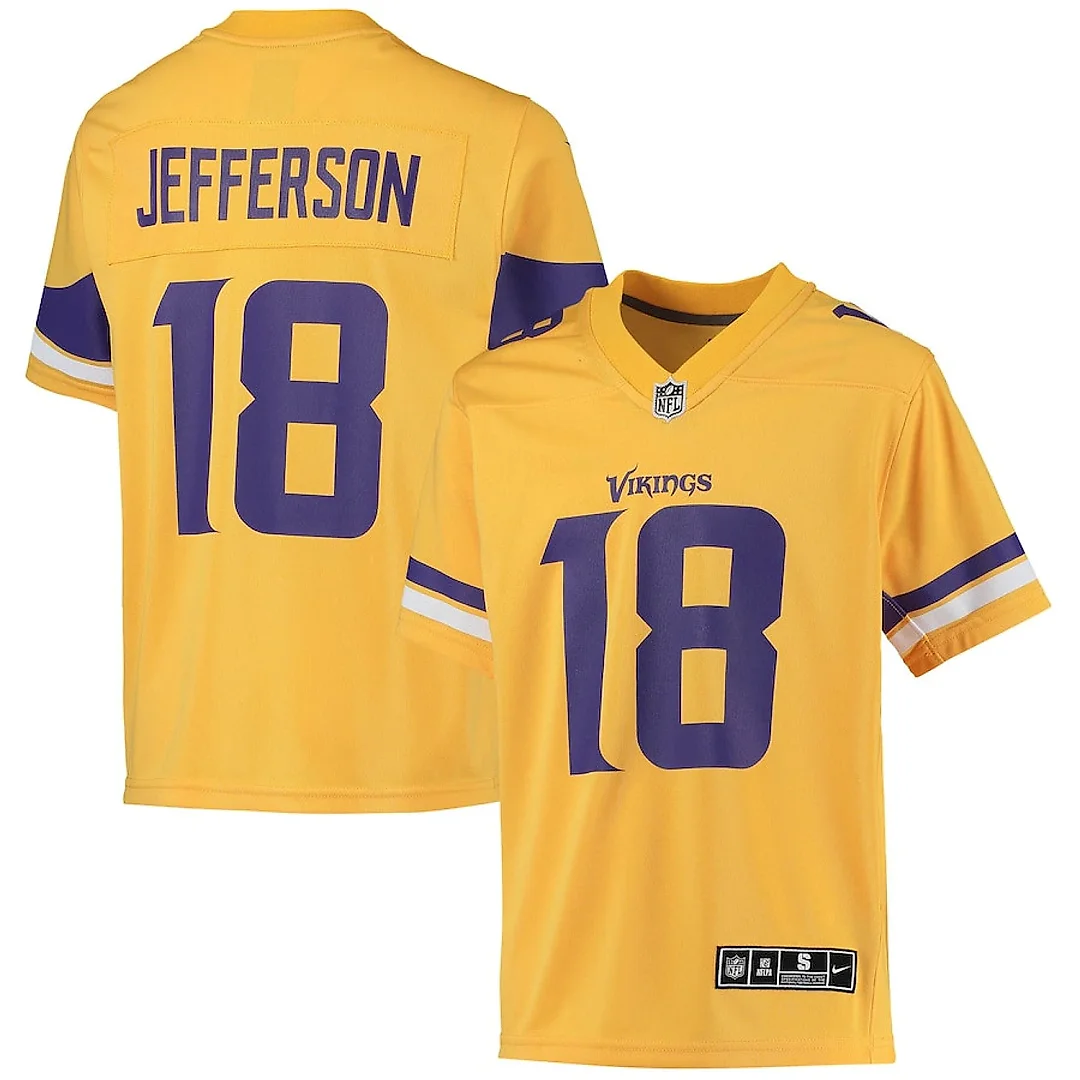 Zennovawear Justin Jefferson 18 Minnesota Vikings YOUTH Inverted Team Game Jersey - Gold