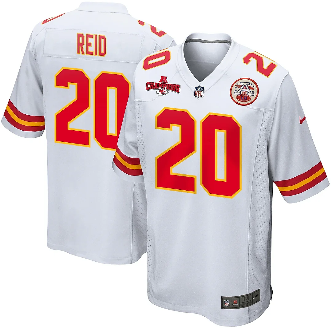 Zennovawear Justin Reid 20 Kansas City Chiefs AFC Champions Patch Game Men Jersey - White