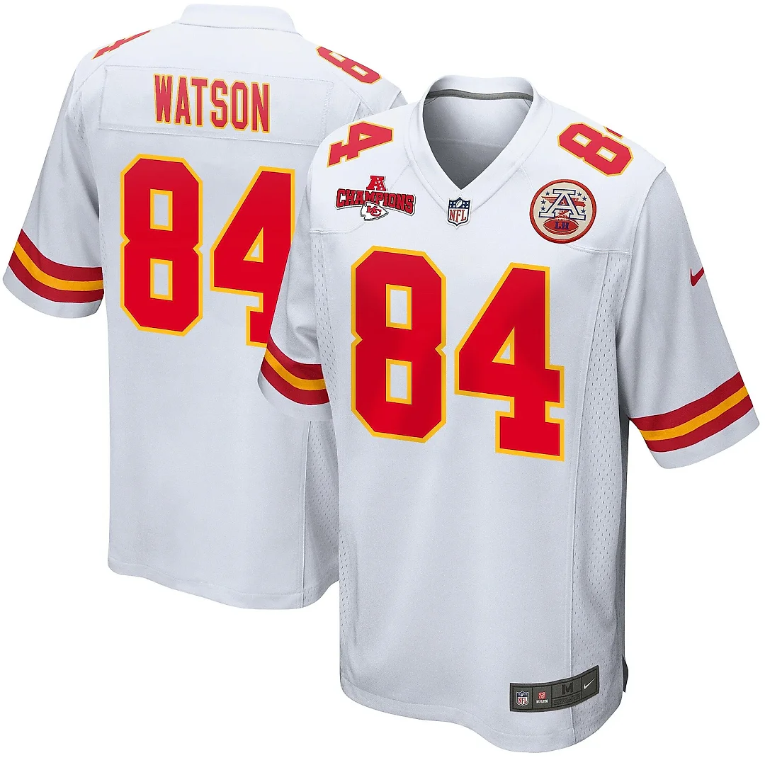 Zennovawear Justin Watson 84 Kansas City Chiefs AFC Champions Patch Game Men Jersey - White