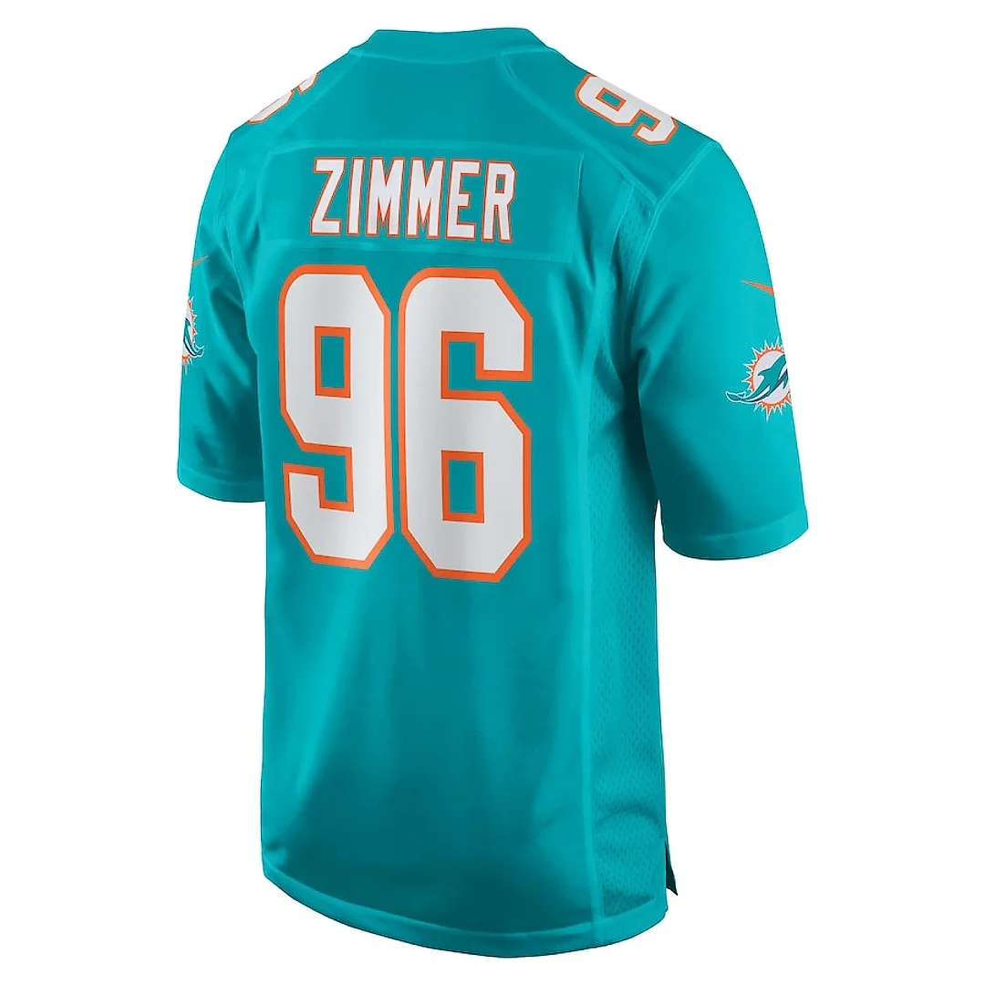 Zennovawear Justin Zimmer 96 Miami Dolphins Men Home Game Jersey - Aqua