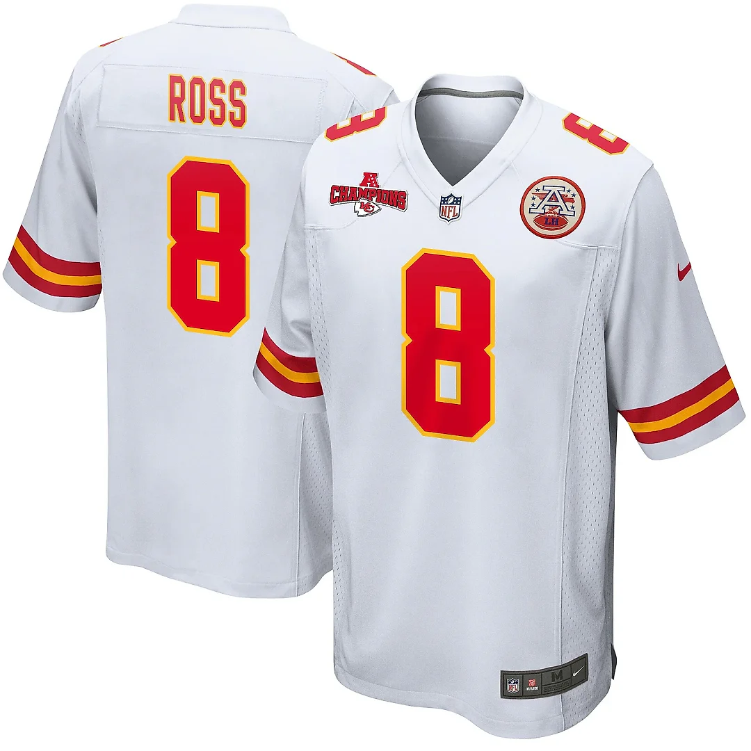 Zennovawear Justyn Ross 8 Kansas City Chiefs AFC Champions Patch Game Men Jersey - White