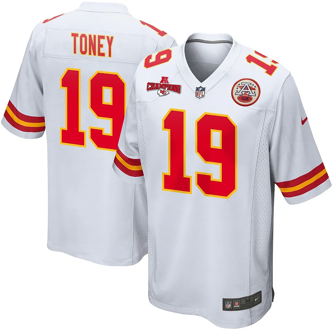 Zennovawear Kadarius Toney 19 Kansas City Chiefs AFC Champions Patch Game Men Jersey - White