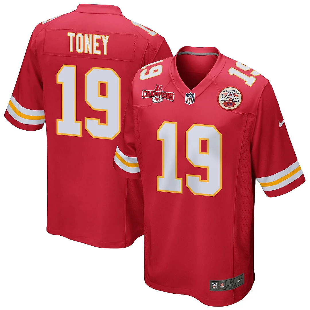 Zennovawear Kadarius Toney 19 Kansas City Chiefs AFC Champions Patch Game Men Jersey - Red