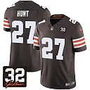 Zennovawear Kareem Hunt 27 Cleveland Browns Jim Brown Memorial Patch Game Men Jersey - Brown