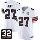 Zennovawear Kareem Hunt 27 Cleveland Browns Jim Brown Memorial Patch Game Men Jersey - White