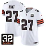 Zennovawear Kareem Hunt 27 Cleveland Browns Jim Brown Memorial Patch Game Men Jersey - White