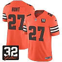 Zennovawear Kareem Hunt 27 Cleveland Browns Jim Brown Memorial Patch Game Men Jersey - Orange