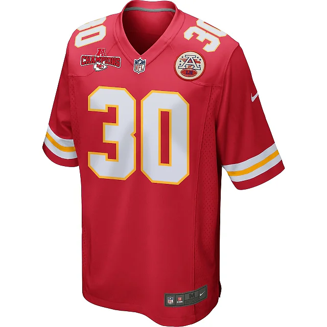 Zennovawear Keaontay Ingram 30 Kansas City Chiefs AFC Champions Patch Game Men Jersey - Red