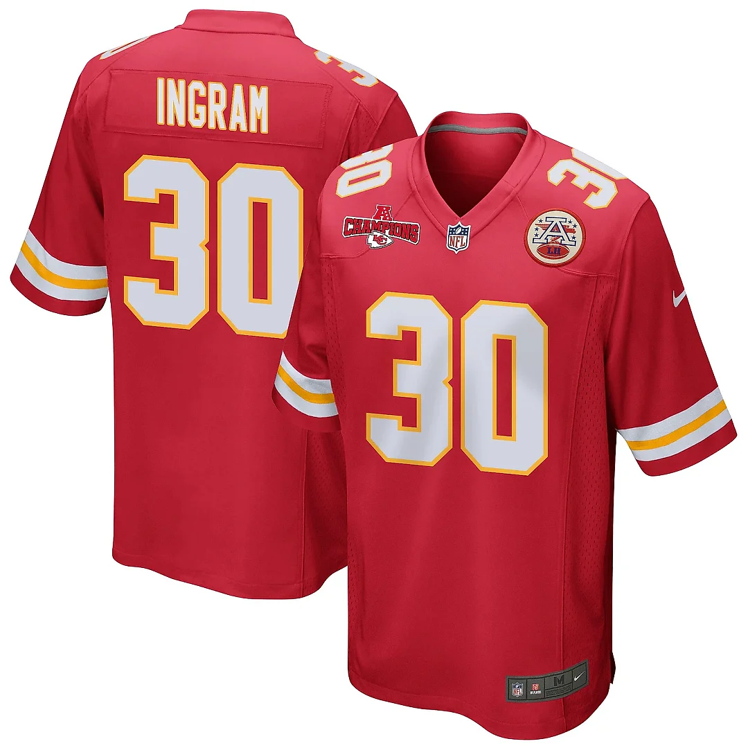 Zennovawear Keaontay Ingram 30 Kansas City Chiefs AFC Champions Patch Game Men Jersey - Red