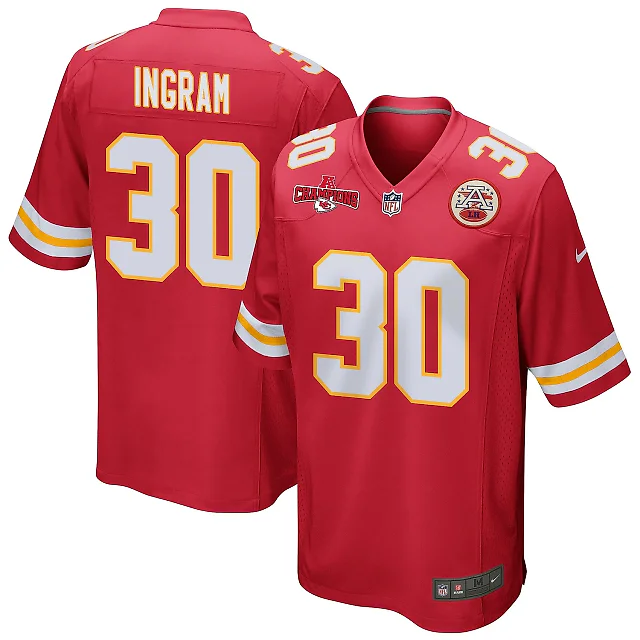 Zennovawear Keaontay Ingram 30 Kansas City Chiefs AFC Champions Patch Game Men Jersey - Red