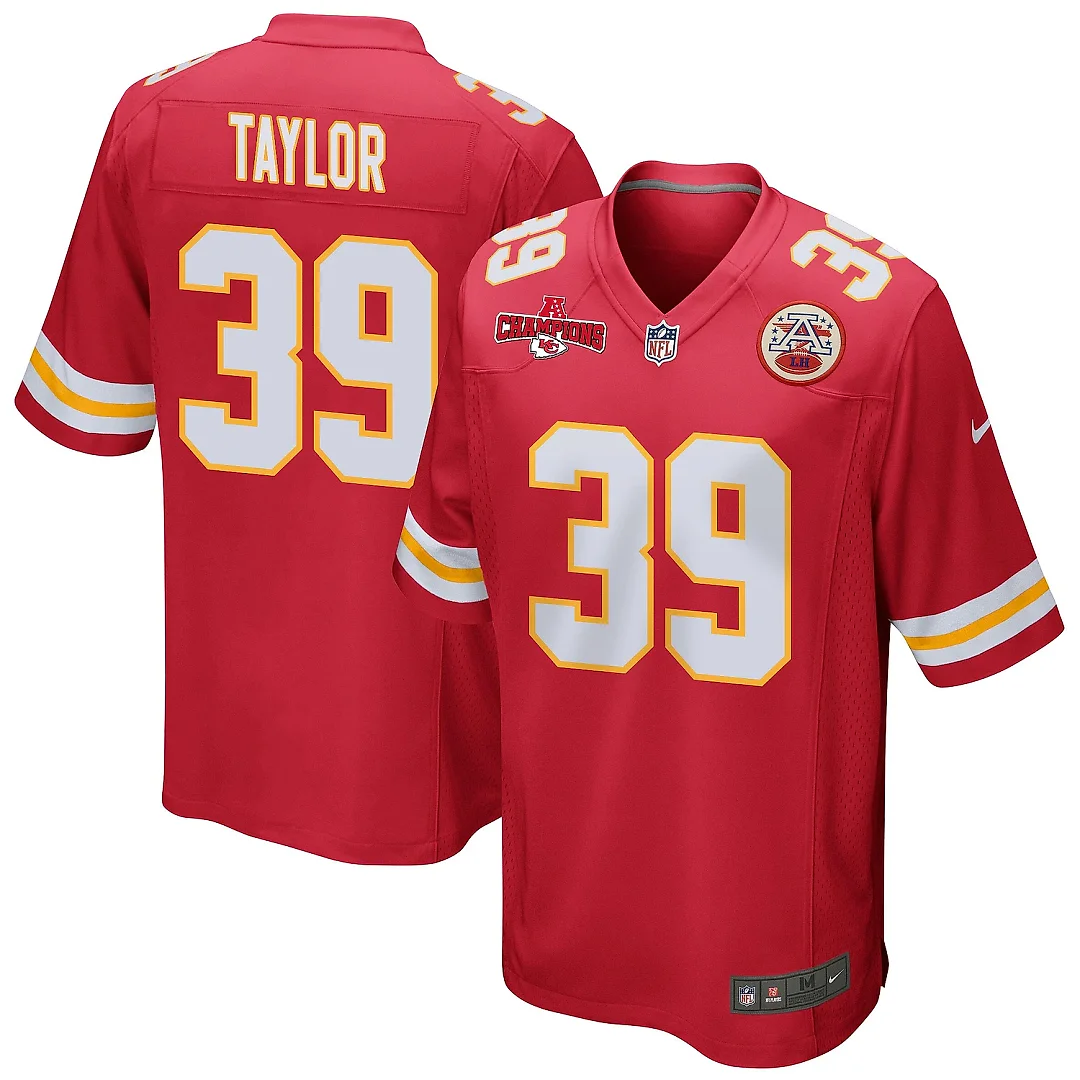 Zennovawear Keith Taylor 39 Kansas City Chiefs AFC Champions Patch Game Men Jersey - Red