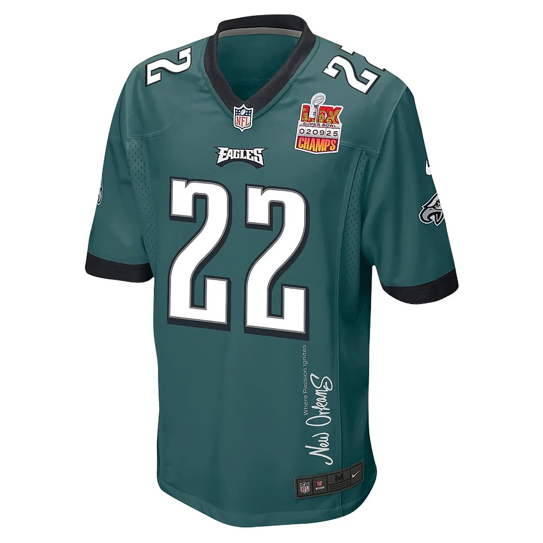 Zennovawear Kelee Ringo 22 Philadelphia Eagles Super Bowl LIX Champions Patch 'New Orleans - Where Passion Ignites' EMBROIDERED Game Men Jersey...