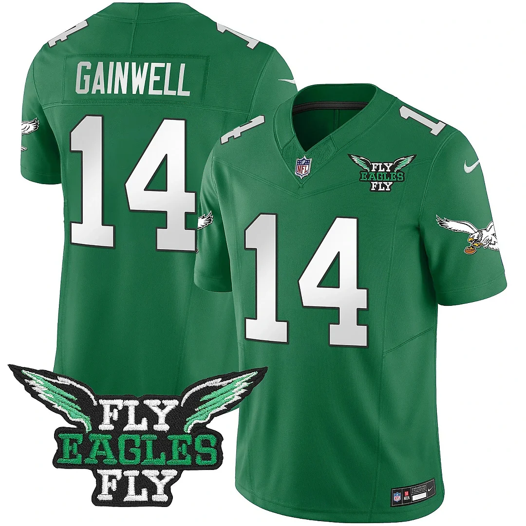Zennovawear Kenneth Gainwell 14 Philadelphia Eagles Fly Eagles Fly Patch Alternate Game Men Jersey - Kelly Green