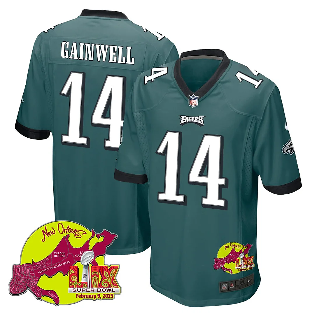 Zennovawear Kenneth Gainwell 14 Philadelphia Eagles Super Bowl LIX New Orleans Patch Game Men Jersey - Midnight Green