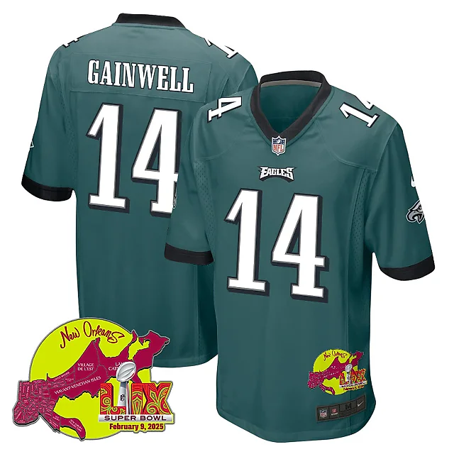 Zennovawear Kenneth Gainwell 14 Philadelphia Eagles Super Bowl LIX New Orleans Patch Game Men Jersey - Midnight Green