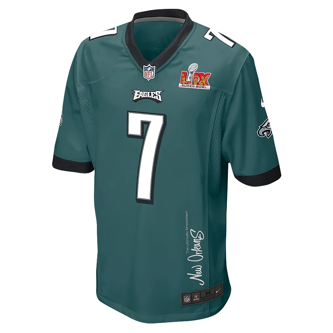 Zennovawear Kenny Pickett 7 Philadelphia Eagles Super Bowl LIX 'New Orleans - The Ultimate Showdown' EMBROIDERED Game Men Jersey - Midnight Green